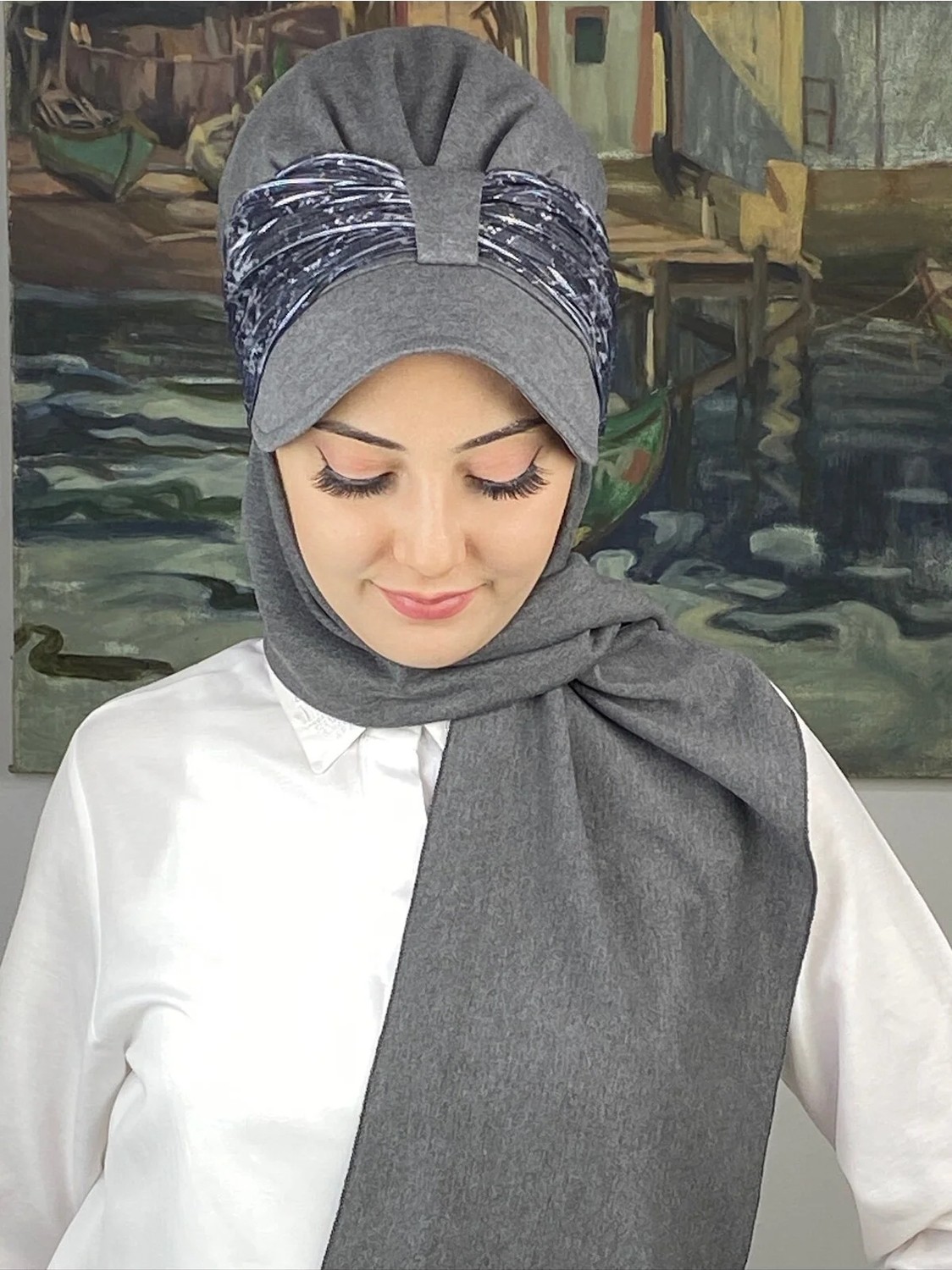 Butik Ambar Sultan Model Fularlı Atkılı Şapka görsel 3
