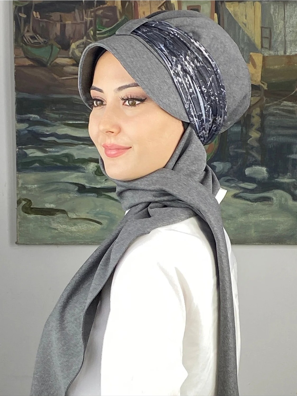 Butik Ambar Sultan Model Fularlı Atkılı Şapka görsel 4