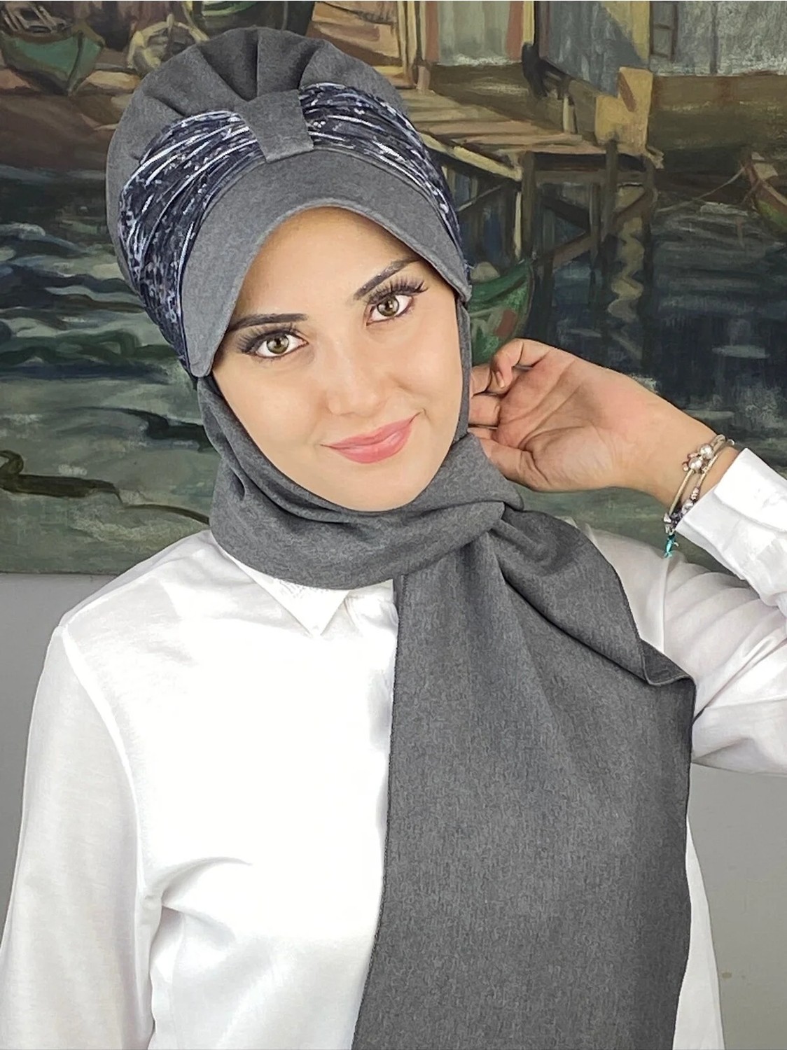 Butik Ambar Sultan Model Fularlı Atkılı Şapka görsel 5