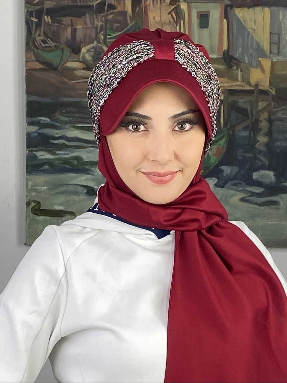 Butik Ambar Sultan Model Cırtcırtlı Atkılı Şapka görsel 2