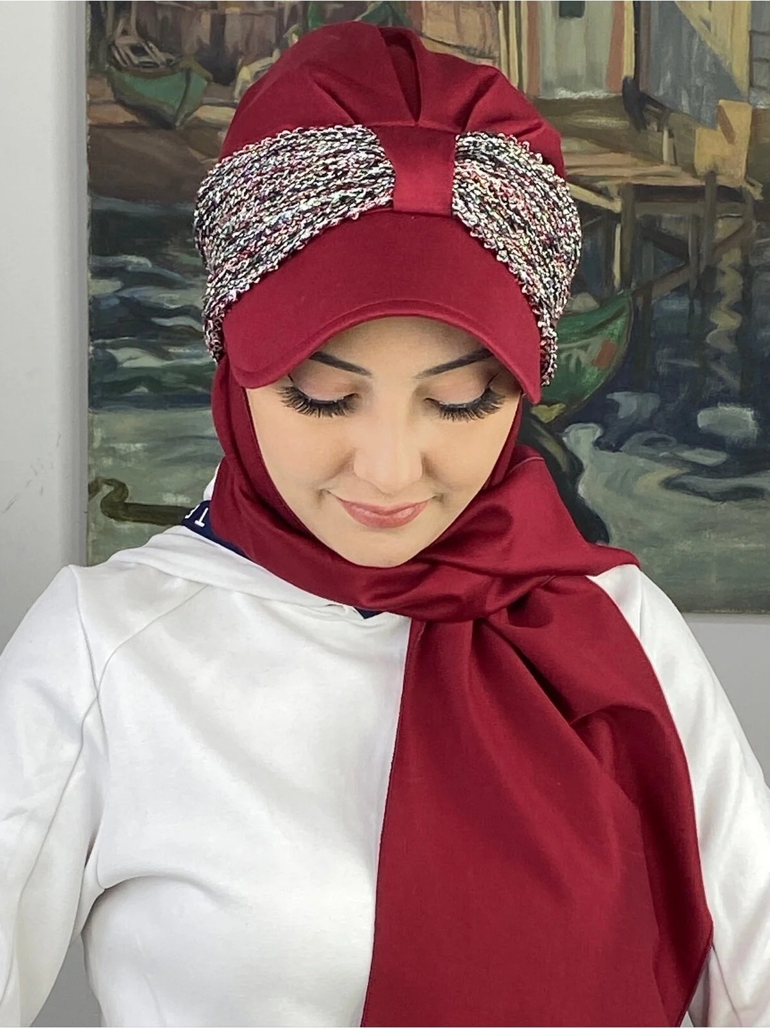 Butik Ambar Sultan Model Cırtcırtlı Atkılı Şapka görsel 5