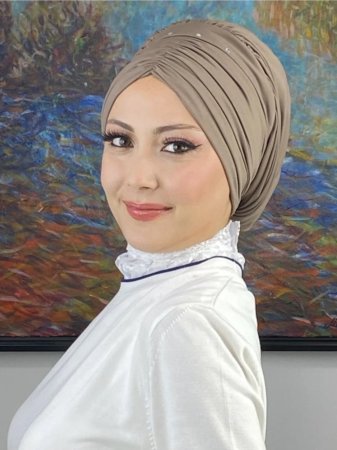 Butik Ambar Büzgülü Günlük Bone Şal görsel 3