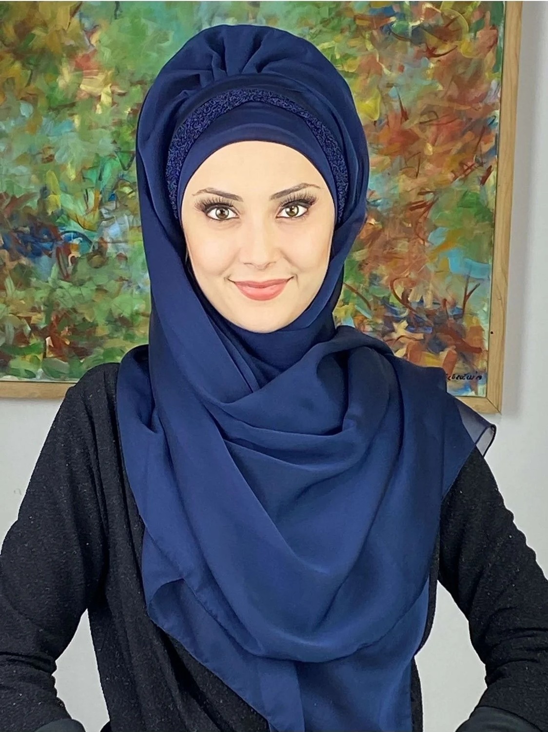 Butik Ambar Topkapı Model Lacivert Büzgülü Şal