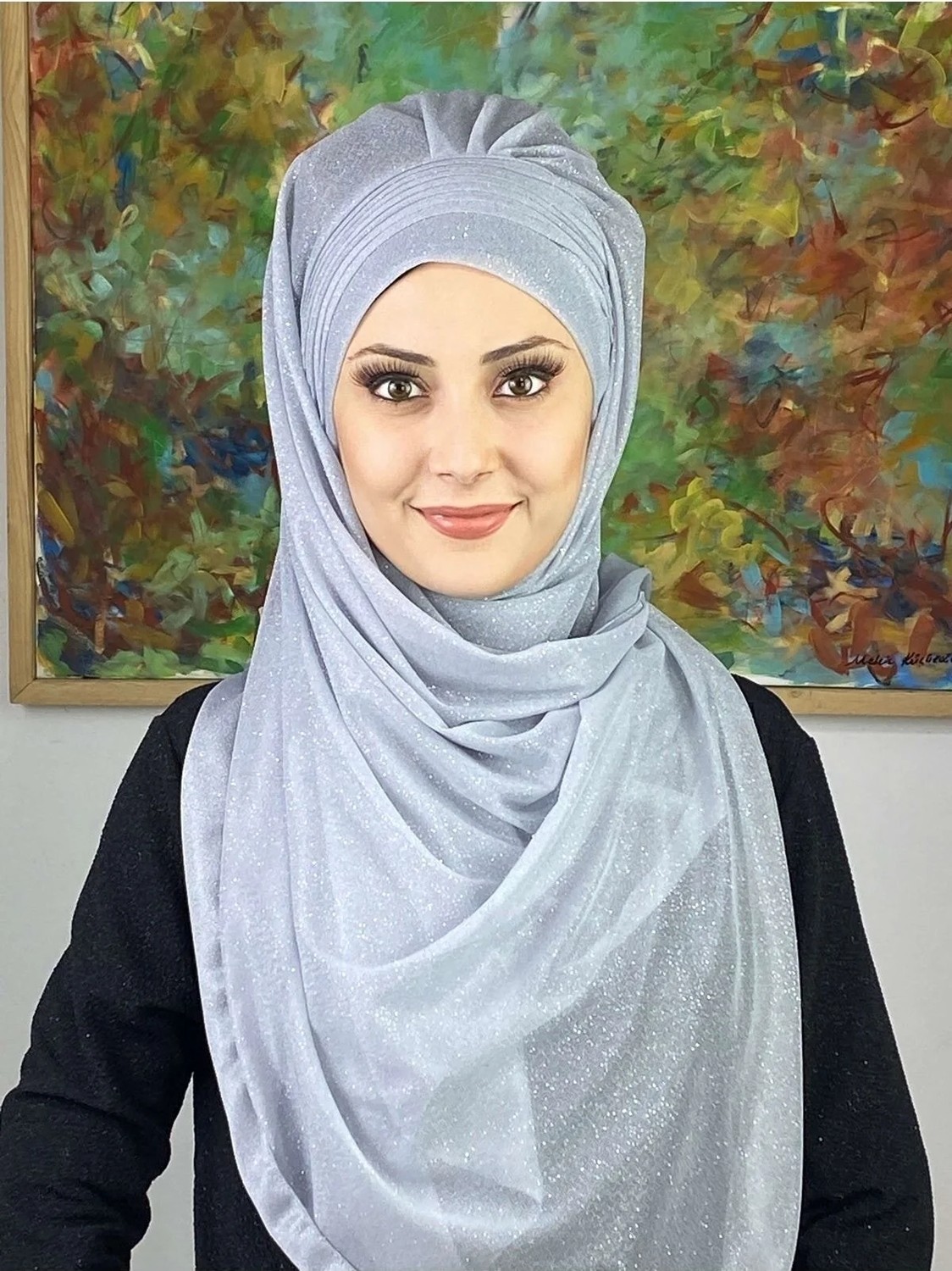Butik Ambar Saray Model Gümüş Simli Yan Drapeli Şal