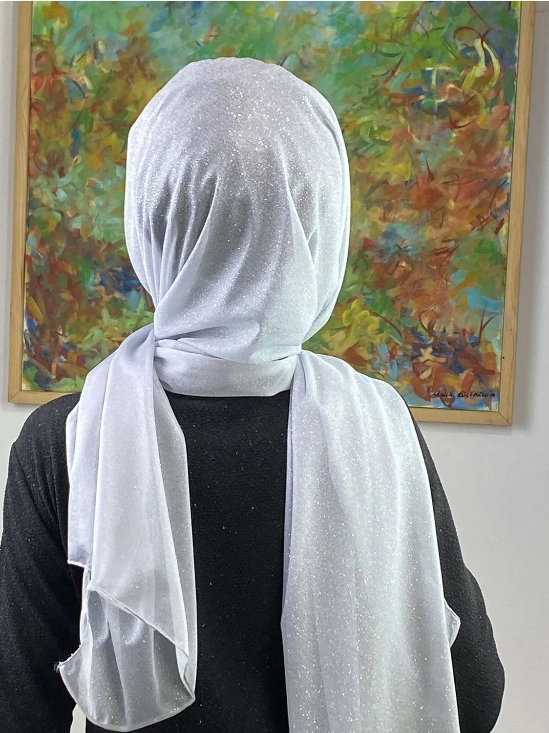 Butik Ambar Saray Model Gümüş Simli Yan Drapeli Şal görsel 5