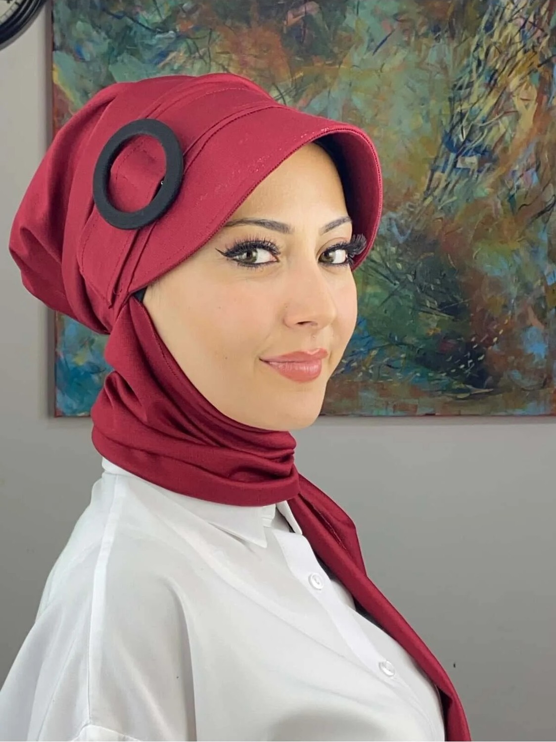 Butik Ambar Şerit Detaylı Tokaluı Şapka görsel 2