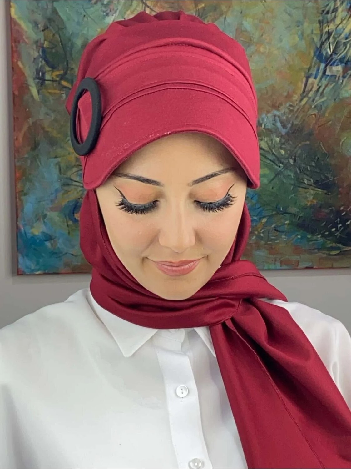 Butik Ambar Şerit Detaylı Tokaluı Şapka görsel 3
