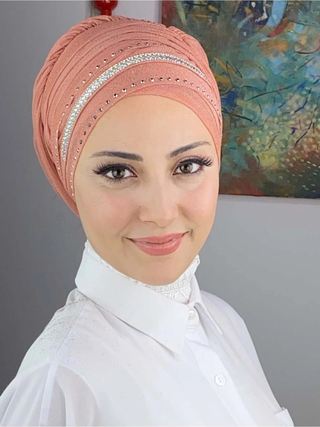 Butik Ambar Şerit Detaylı Bone Şal görsel 5