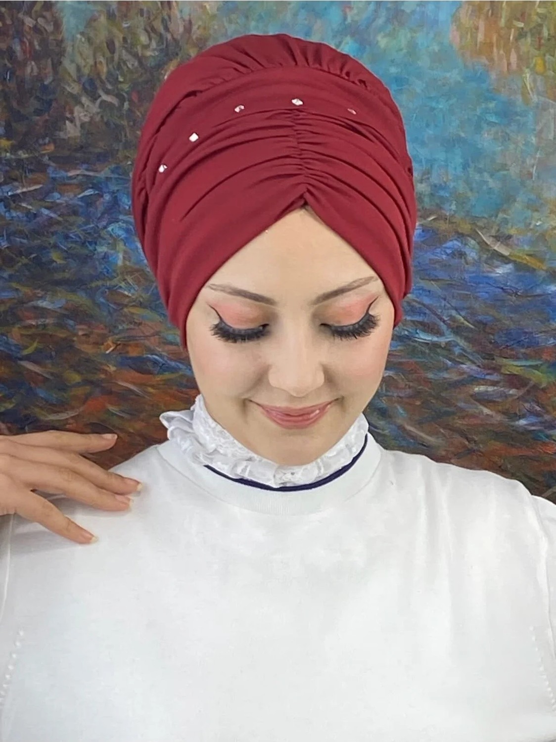 Butik Ambar Büzgülü Günlük Bone Şal görsel 3