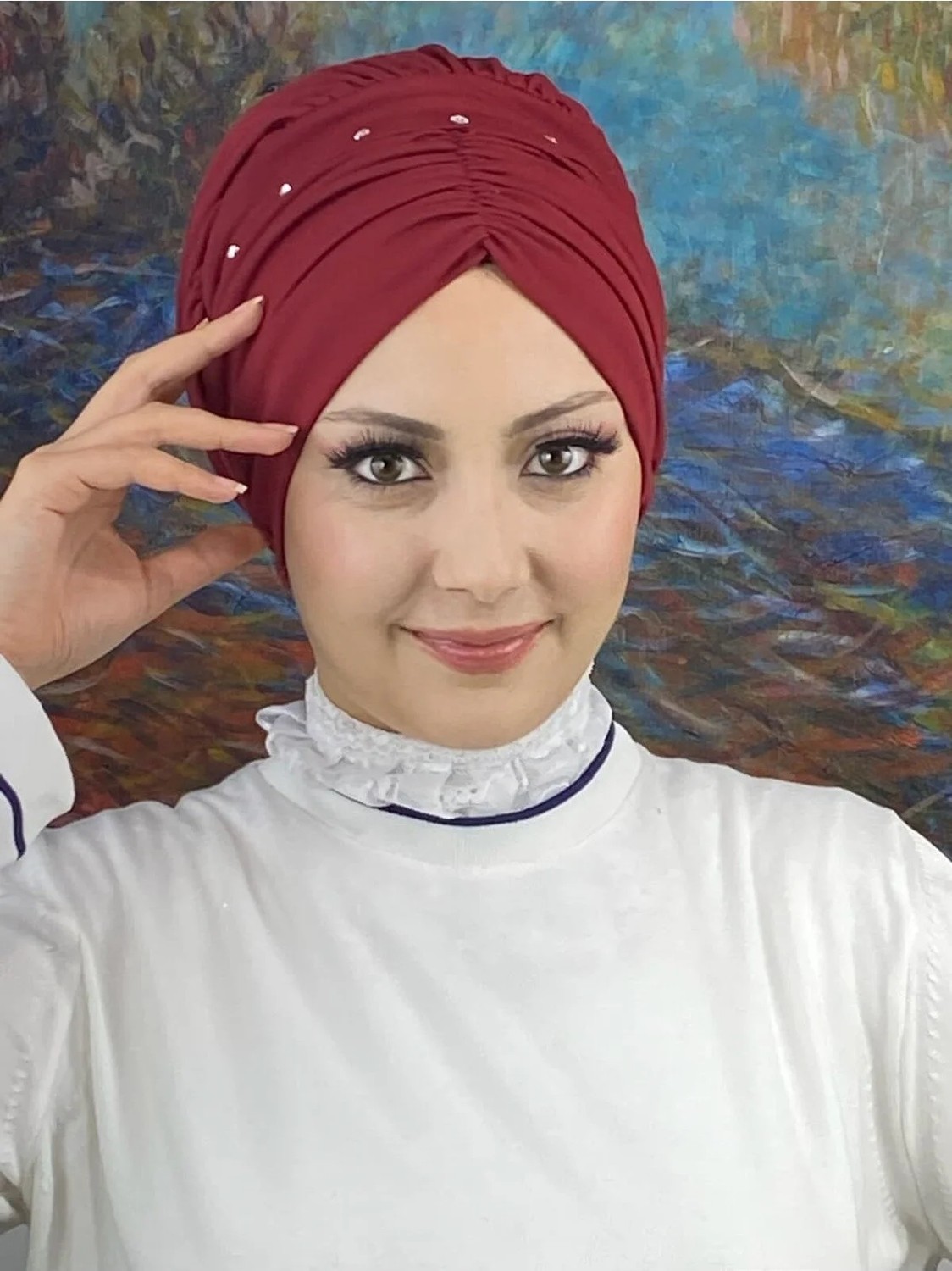 Butik Ambar Büzgülü Günlük Bone Şal görsel 4