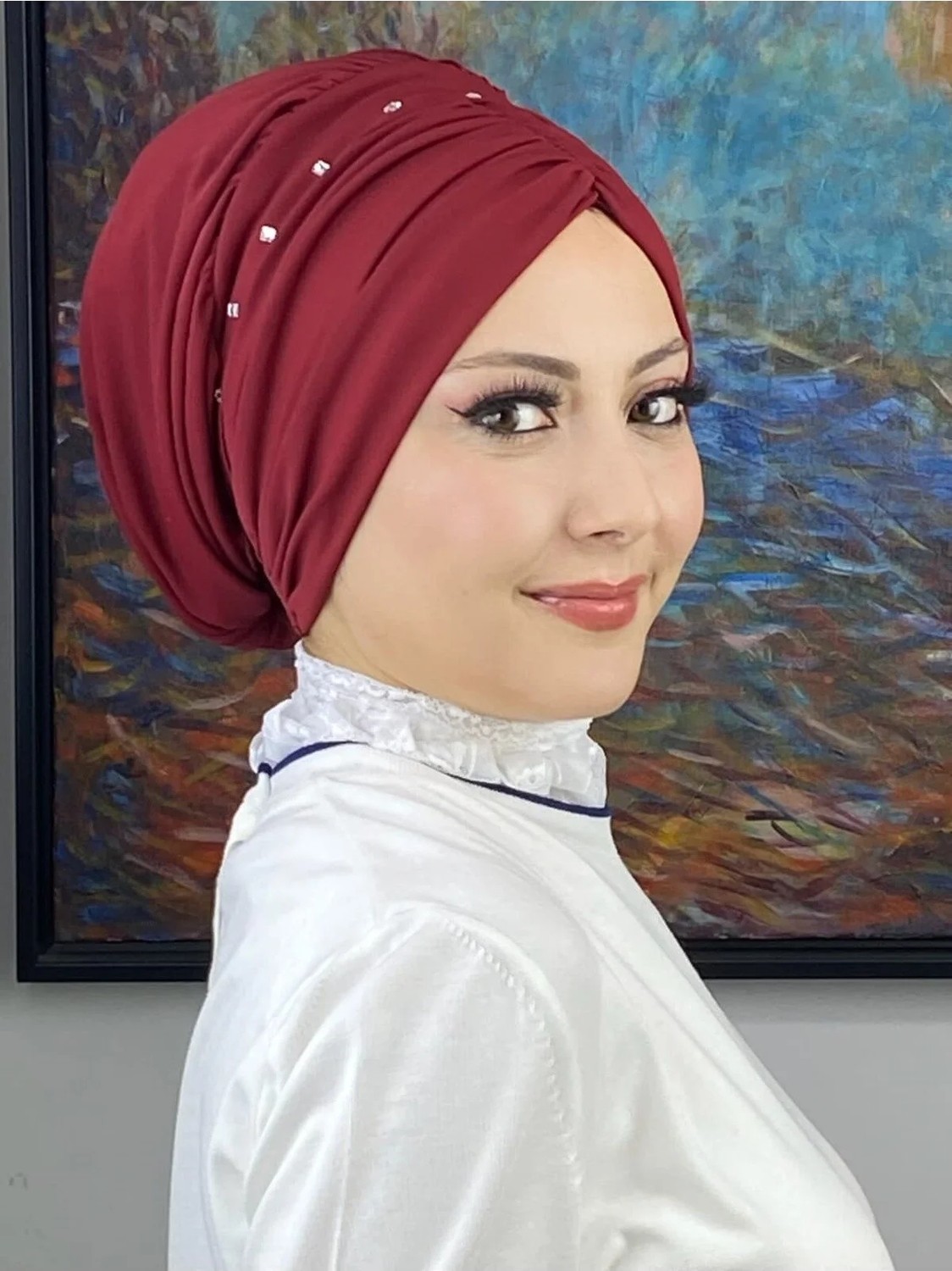 Butik Ambar Büzgülü Günlük Bone Şal görsel 5