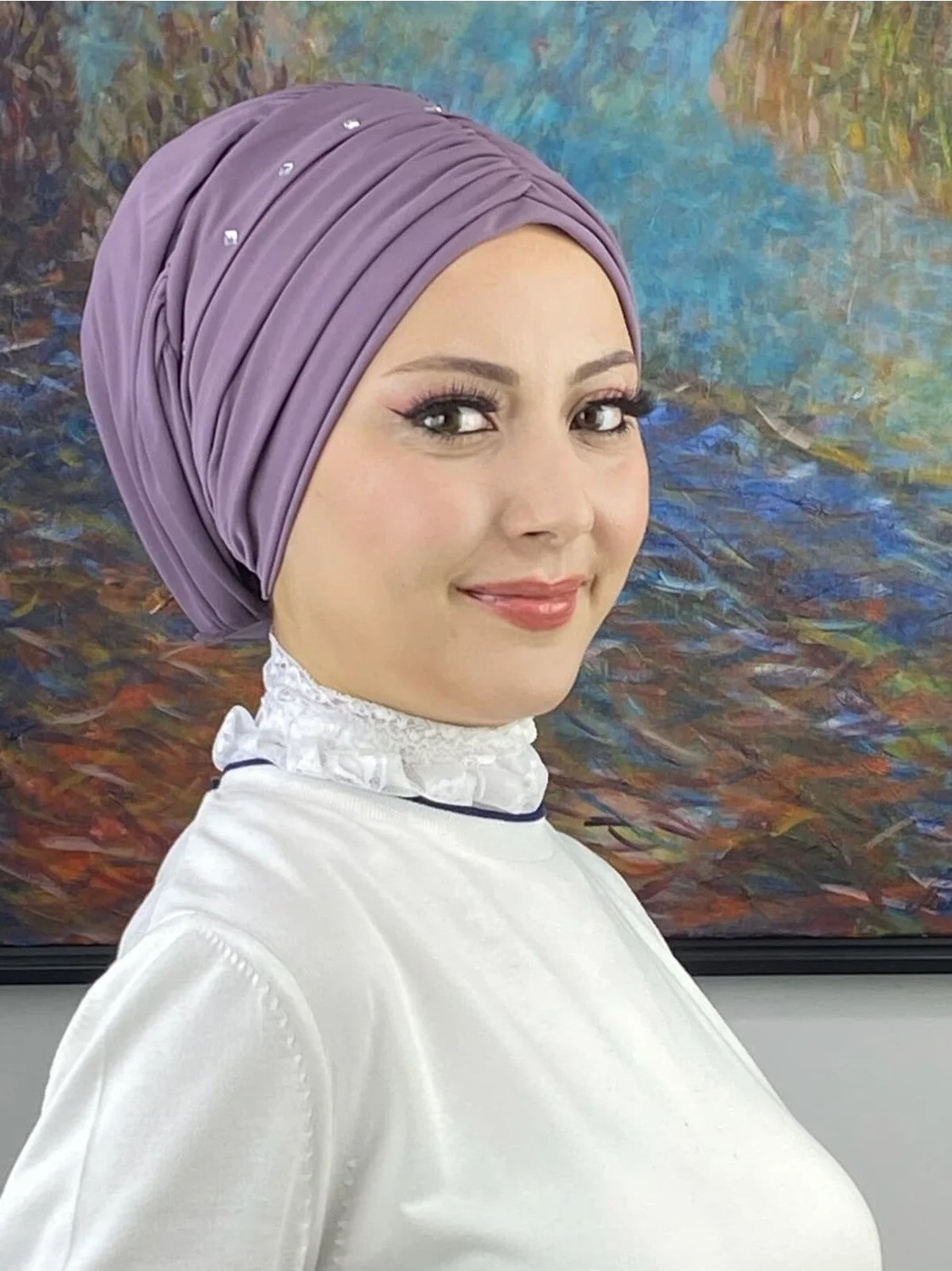 Butik Ambar Büzgülü Günlük Bone Şal görsel 2