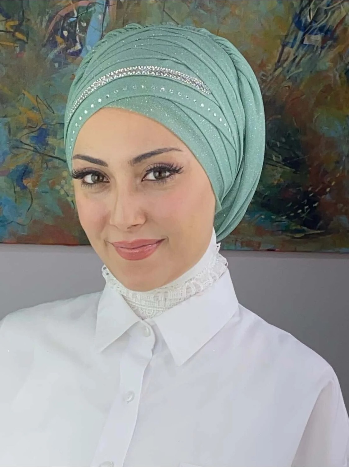 Butik Ambar Şerit Detaylı Bone Şal