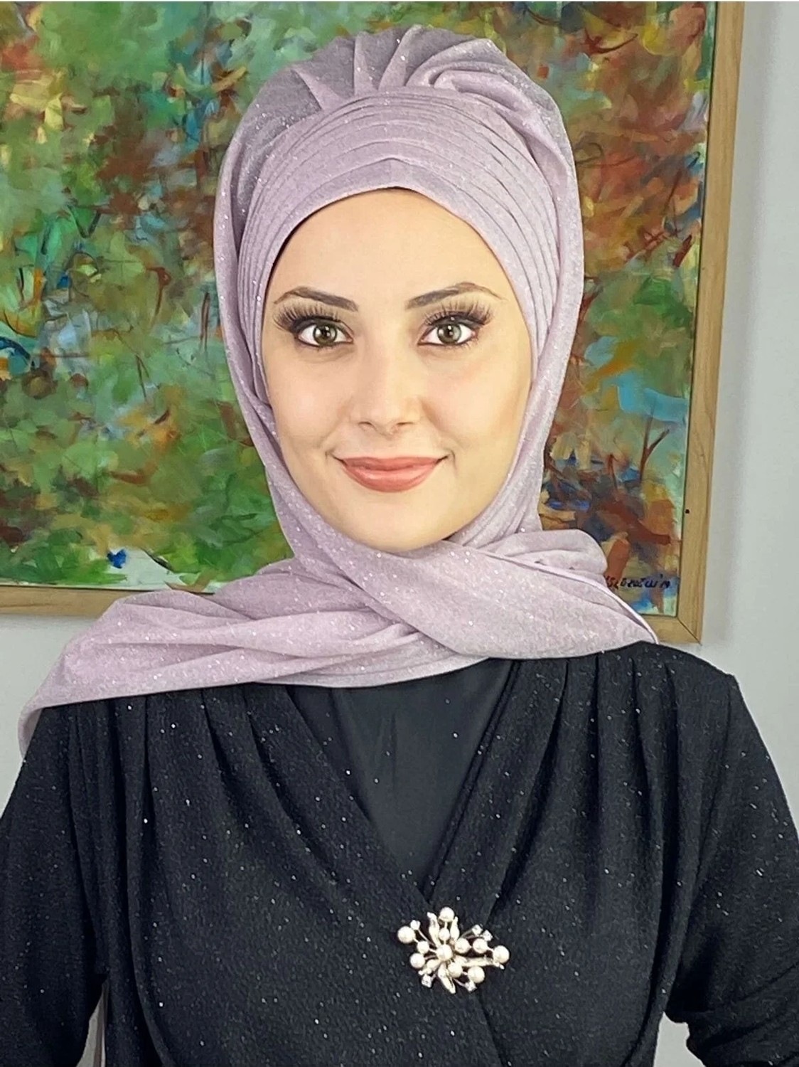 Butik Ambar Topkapı Lila Simli Çapraz Drapeli Hazır Şal görsel 5