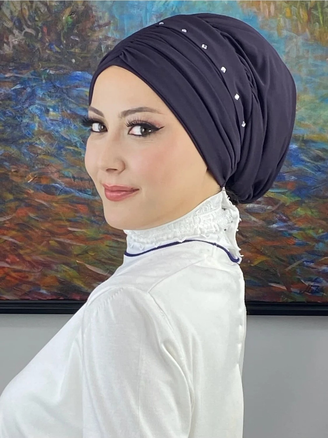 Butik Ambar Büzgülü Günlük Bone Şal görsel 3