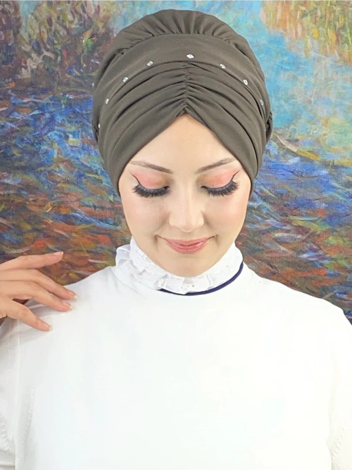 Butik Ambar Büzgülü Günlük Bone Şal görsel 2