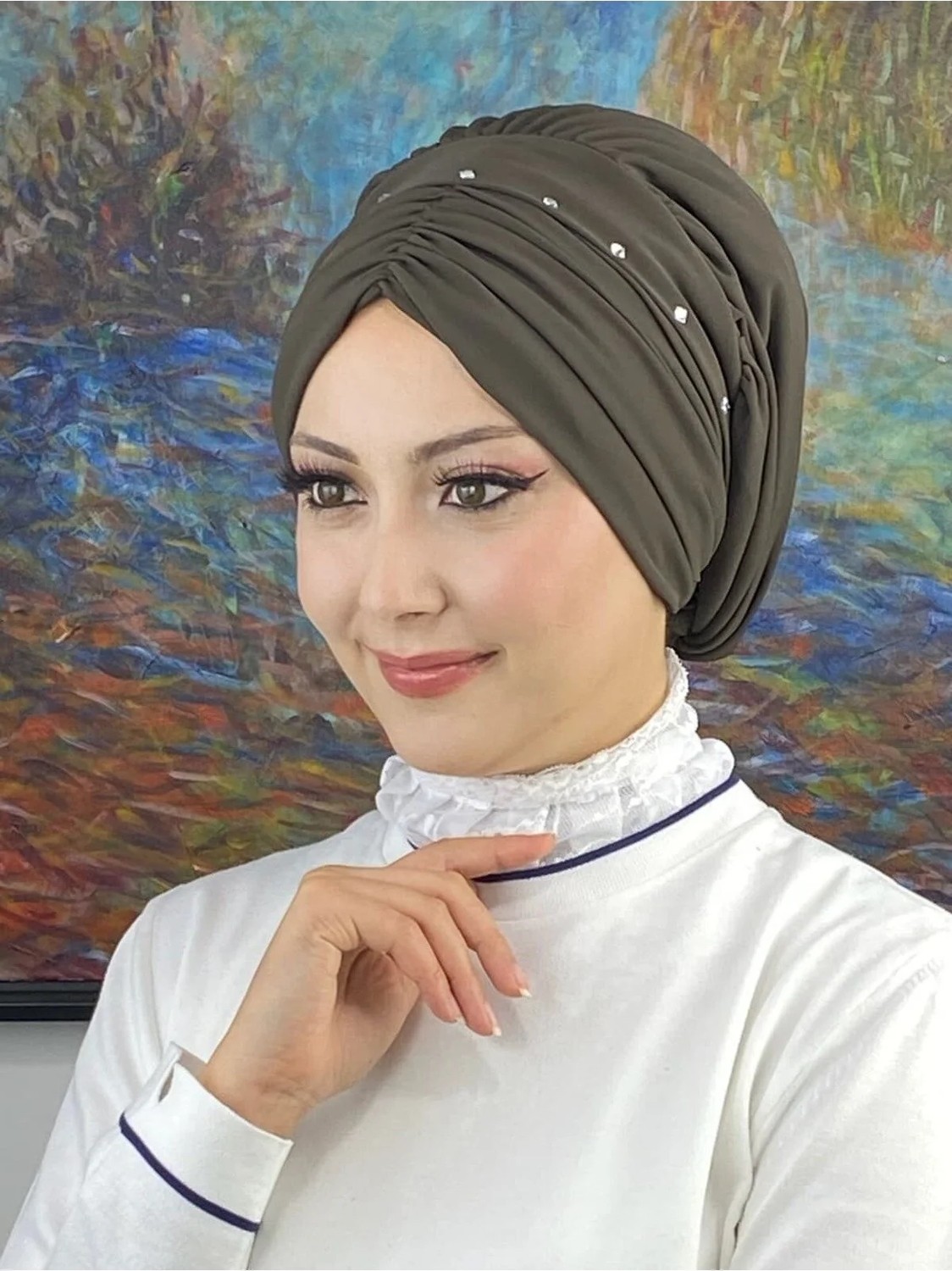 Butik Ambar Büzgülü Günlük Bone Şal görsel 3