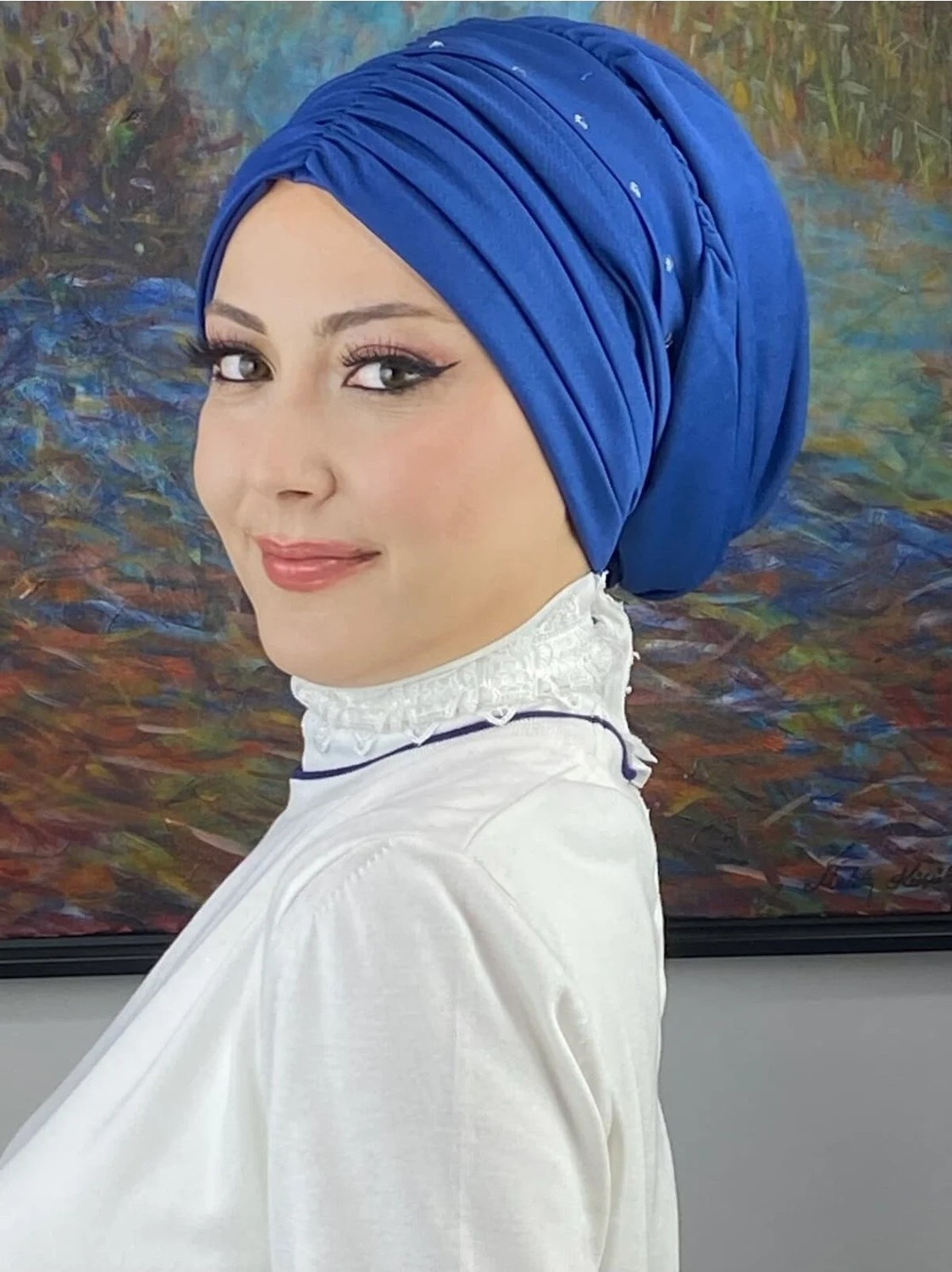 Butik Ambar Büzgülü Günlük Bone Şal görsel 3