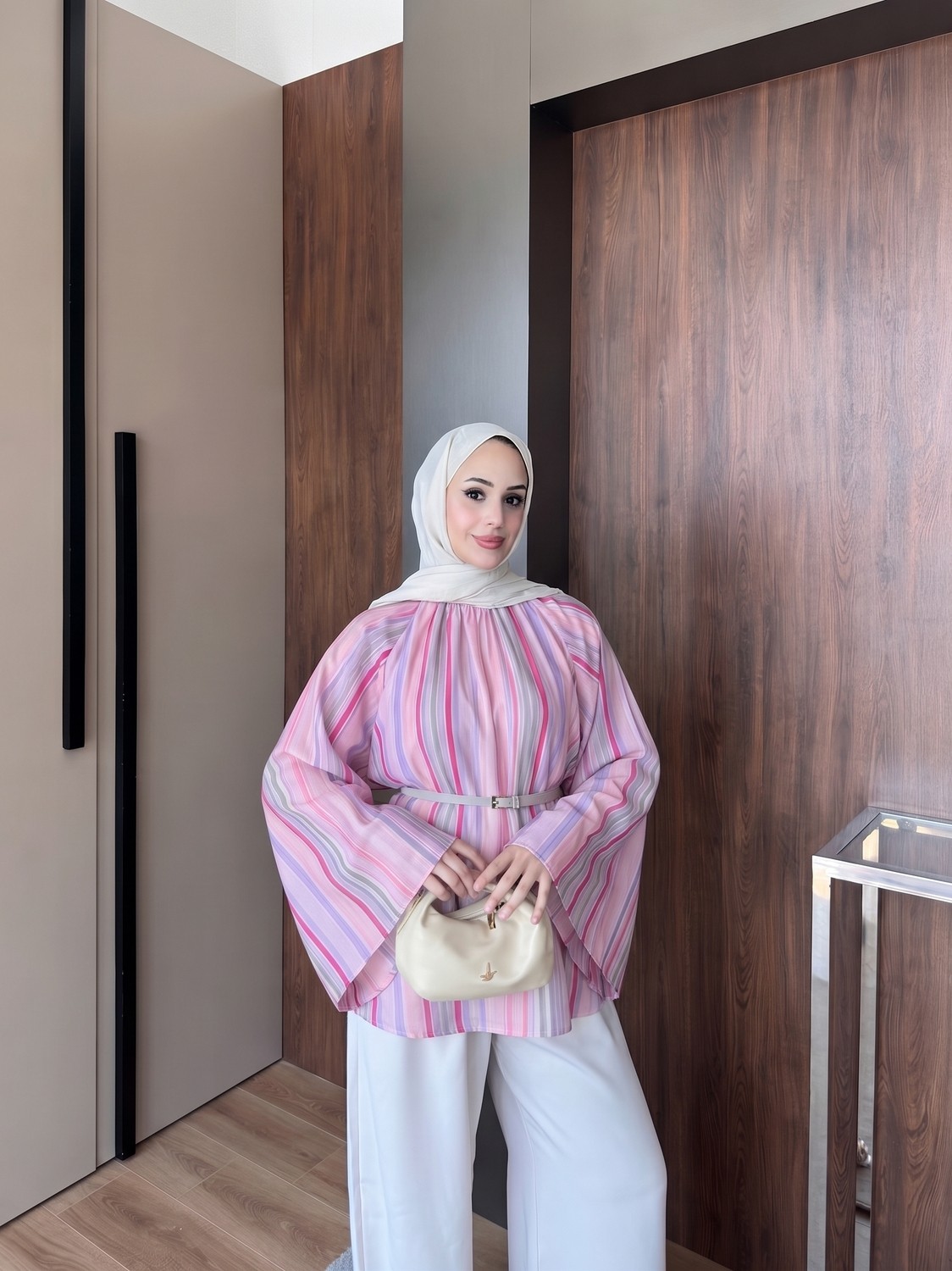 Trendparis Dijital Baskılı Tül Modal Yarasa Kol Bluz Pembe