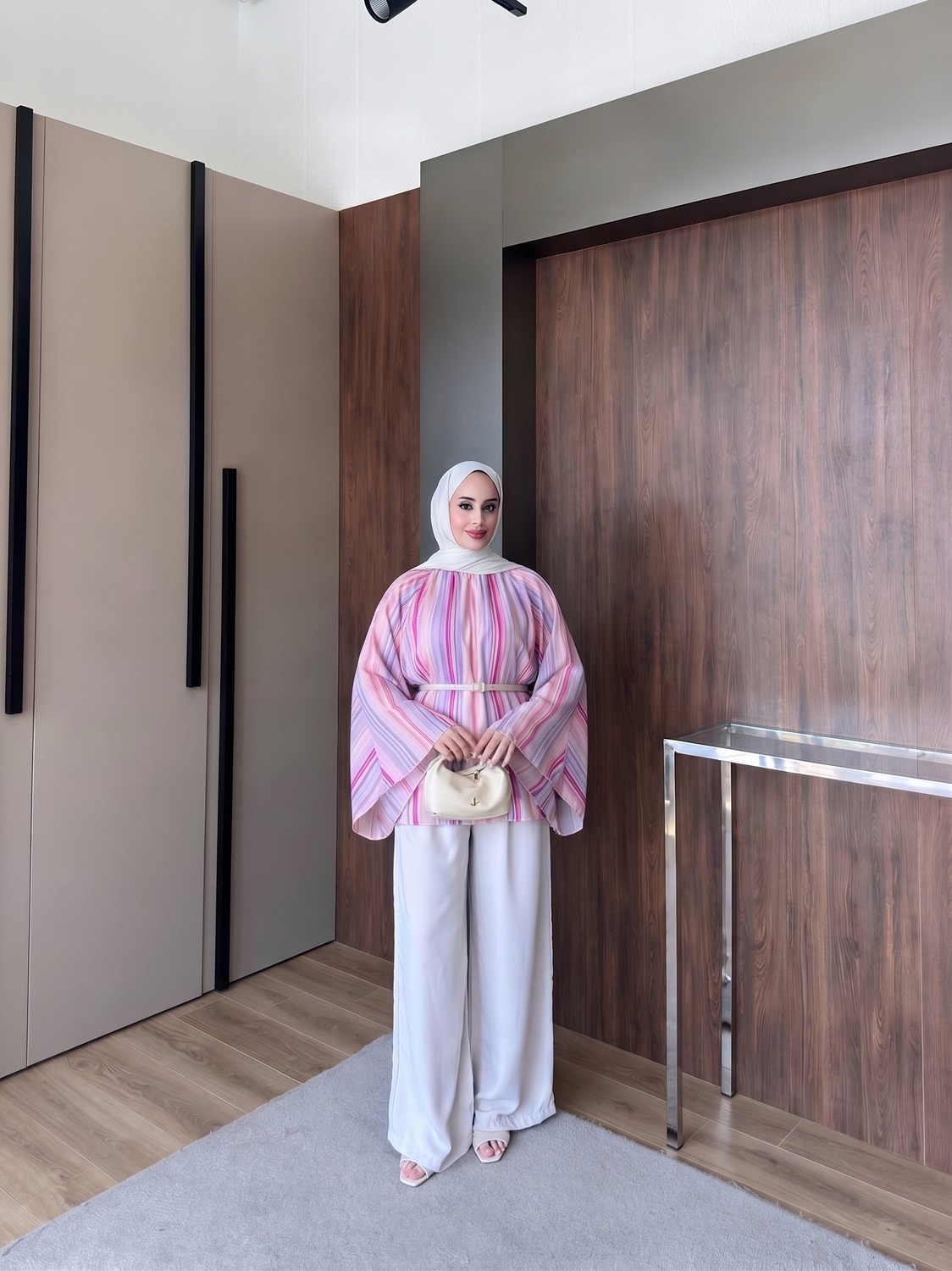 Trendparis Dijital Baskılı Tül Modal Yarasa Kol Bluz Pembe görsel 2