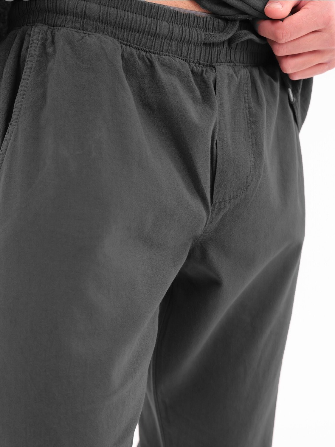 Blayn Jeans Erkek Haki Keten Takım Oversize Gömlek & Pantolon 2'li Set Bağcıklı Rahat Yazlık Kombin görsel 3