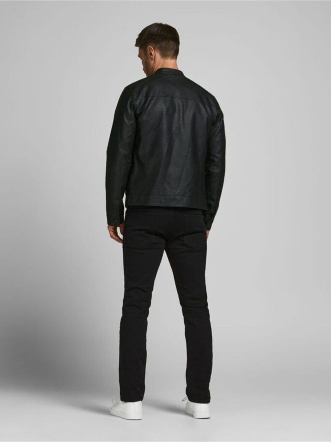 Jack & Jones Jjwarner Erkek PU Deri Mont Siyah Uzun Kol Orta Kalınlık Düz Desenli görsel 7