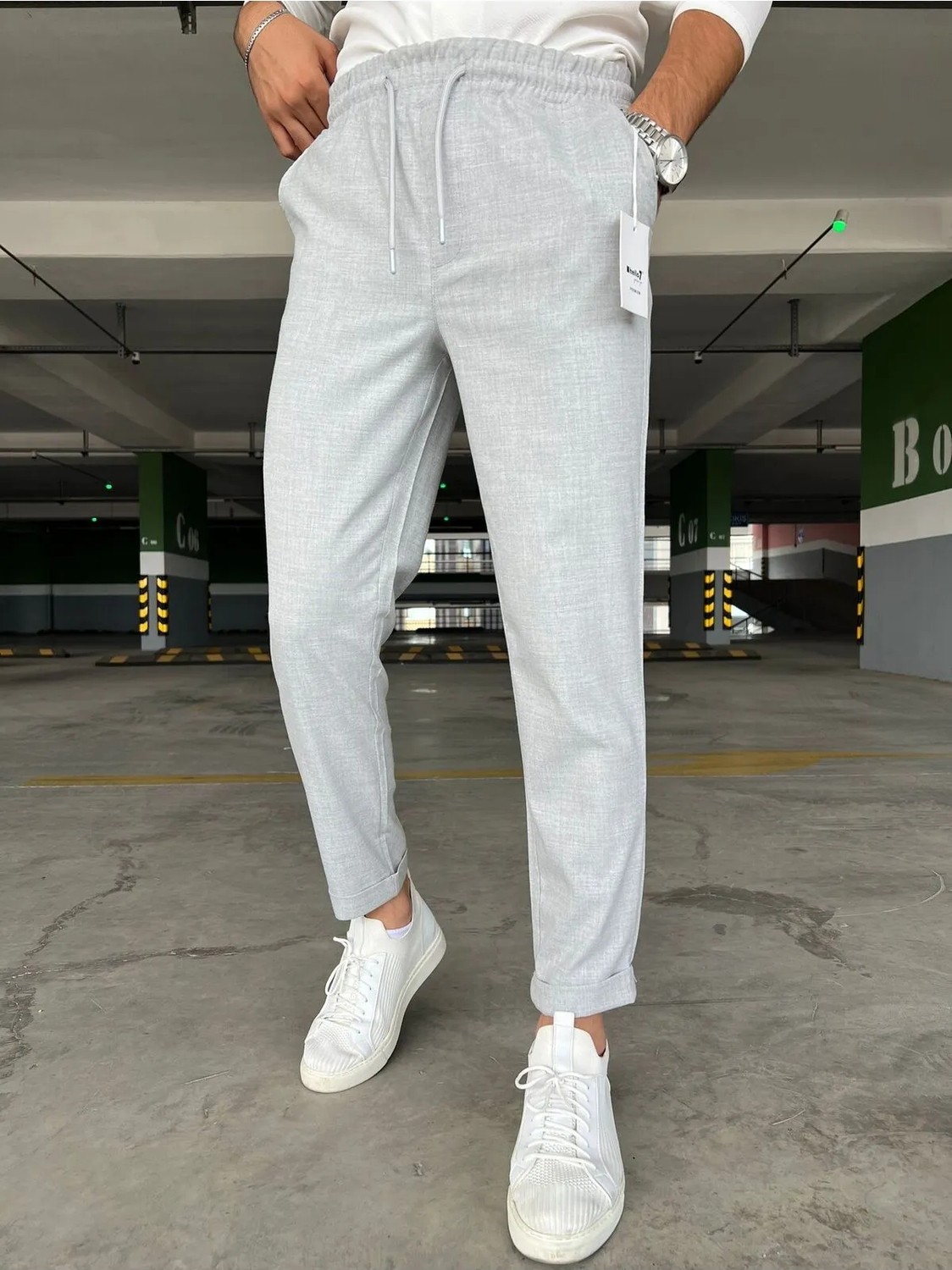 Hello7 Erkek Dar Kesim Duble Paça Esnek Jogger Pantolon görsel 4