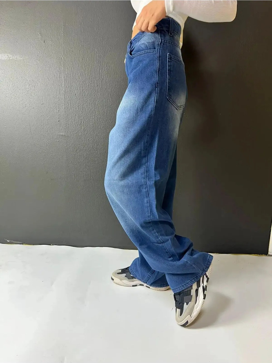 St.Poll Eskitme Yıkamalı Baggy Jean Kadın Denim Geniş Paça Günlük Stil L Beden görsel 5