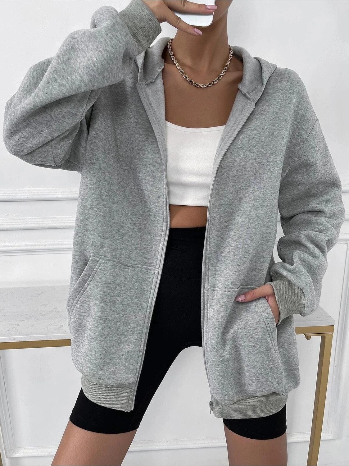 Tarzsokak Unisex Renkli Oversize Kapüşonlu Fermuarlı Hırka görsel 3