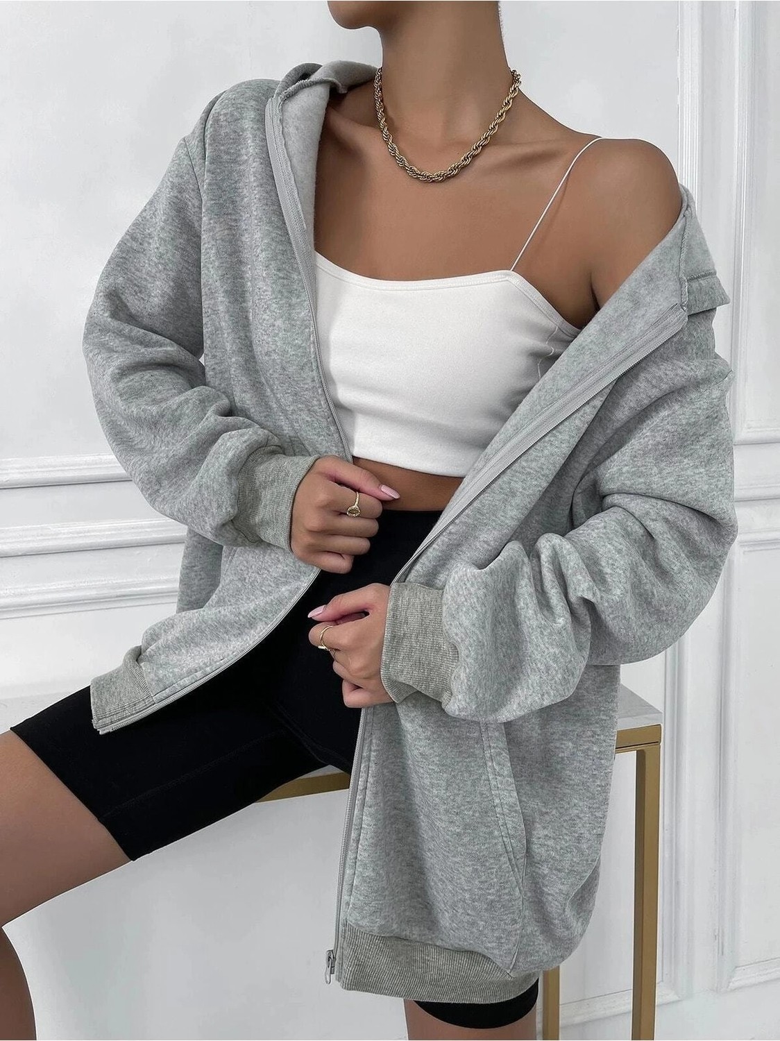 Tarzsokak Unisex Renkli Oversize Kapüşonlu Fermuarlı Hırka görsel 4