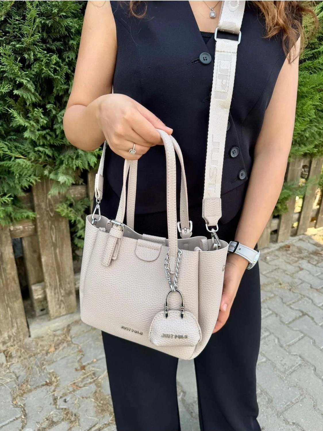 Just Polo Kadın Yeni Sezon 3 Bölmeli Yumuşak Deri Lüks ve Şık Dokunuş El & Omuz Çantası Shoulder Bag görsel 2