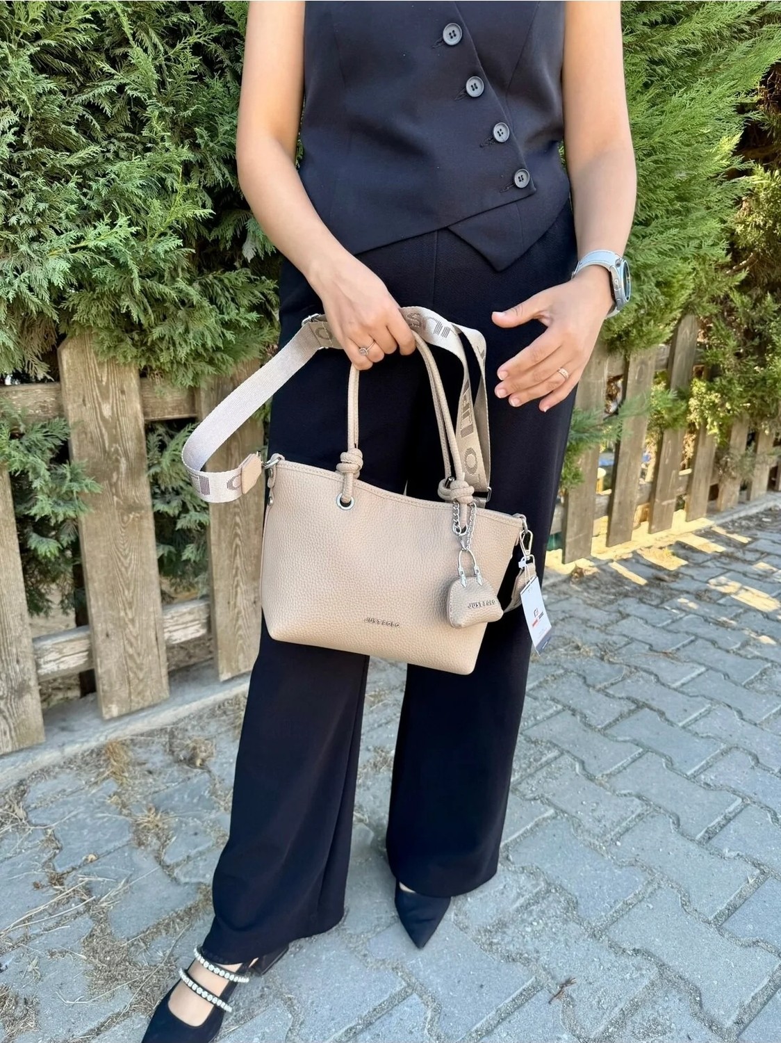 Just Polo Kadın Su Geçirmez Yumuşak Deri Ayarlanabilir Askılı Lüks El & Omuz Çantası görsel 4