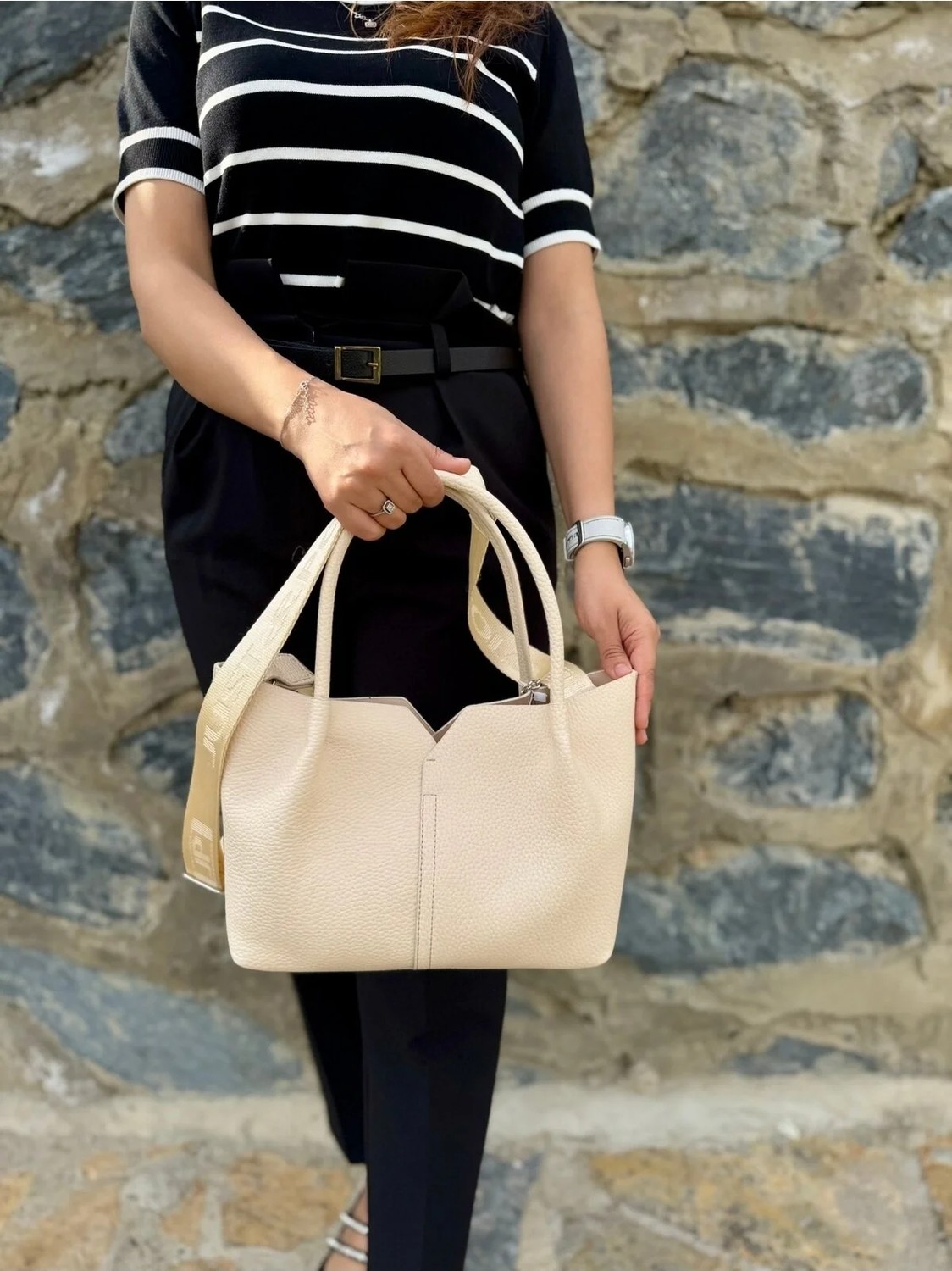 Just Polo Kadın Yumuşak Deri Orta Boy Lüks El & Omuz Çantası Shopper görsel 7