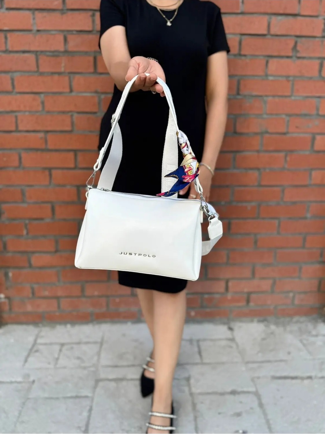 Just Polo Kadın Yeni Sezon Yumuşak Deri Şal Detaylı Ayarlanabilir Askılı Şık El ve Omuz Çantası Shopper görsel 7