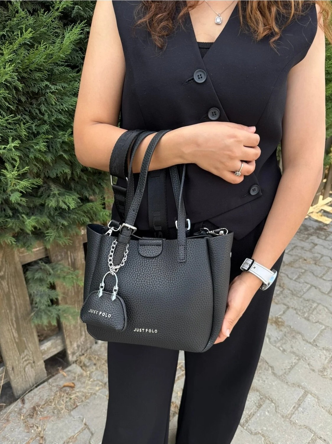Just Polo Günlük Kombinlere Uygun Kadın Orta Boy Ayarlanabilir Askılı Şık El & Omuz Çantası Shoulder Bag görsel 4
