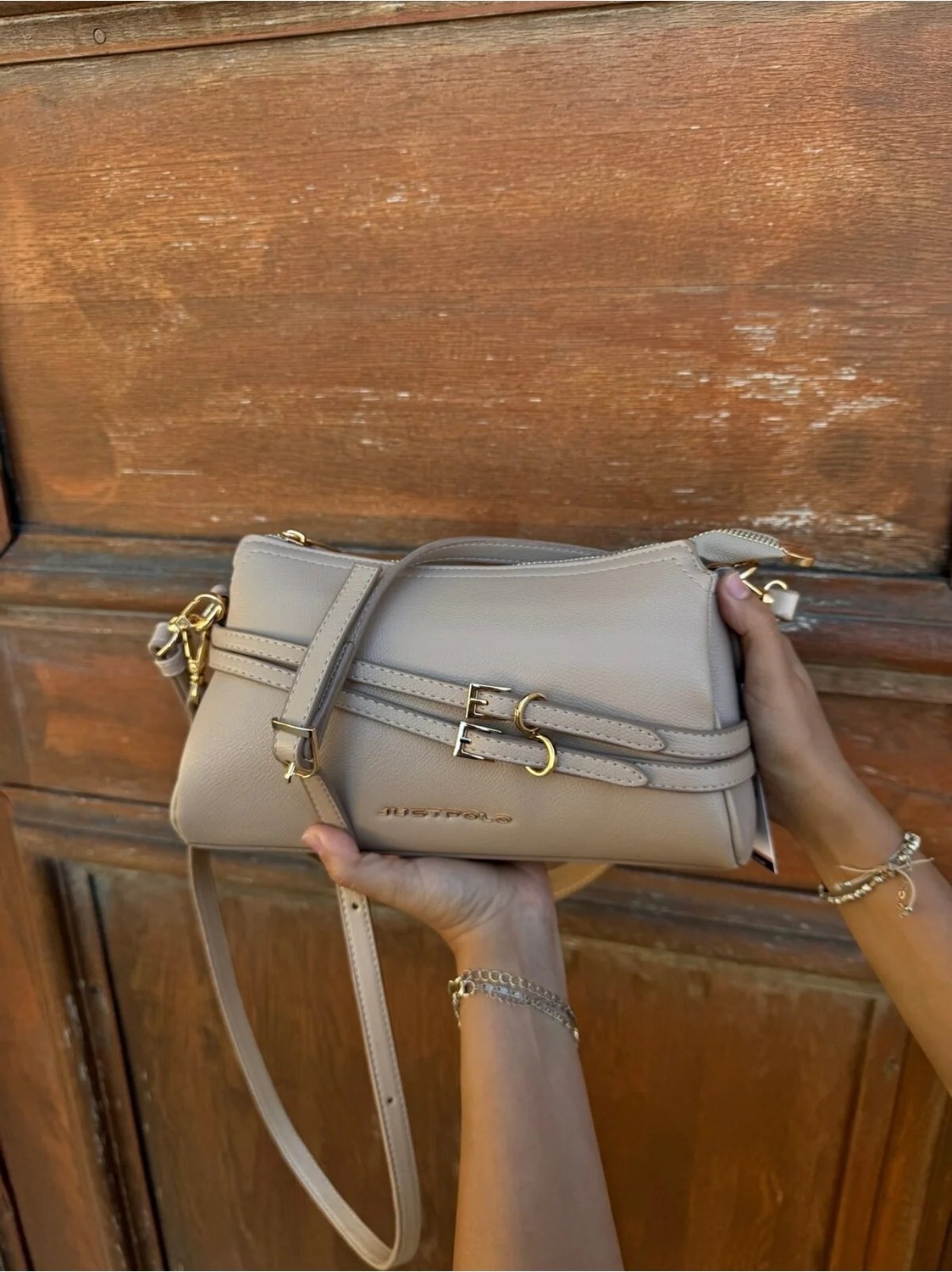 Just Polo Kadın Yeni Sezon Gold Aksesuarlı Ayarlanabilir Askılı Şık El ve Omuz Çantası Shopper görsel 4