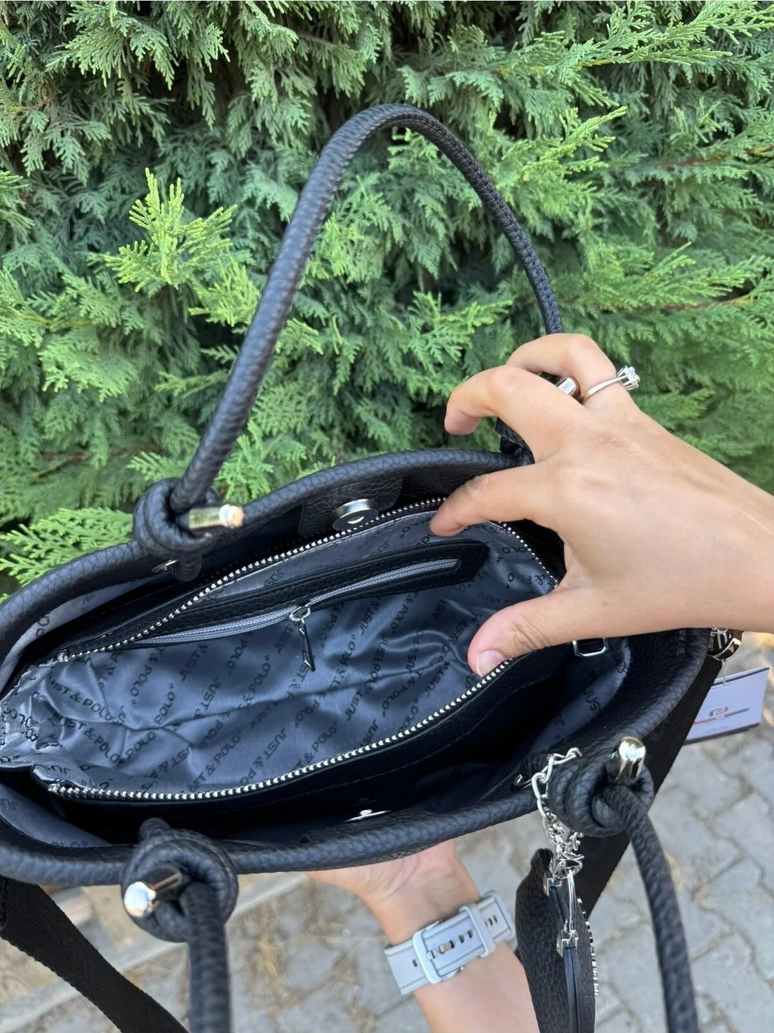 Just Polo Kadın Yeni Sezon Yumuşak Deri 4 Bölmeli Ayarlanabilir Askılı Lüks El ve Omuz Çantası Shopper görsel 8