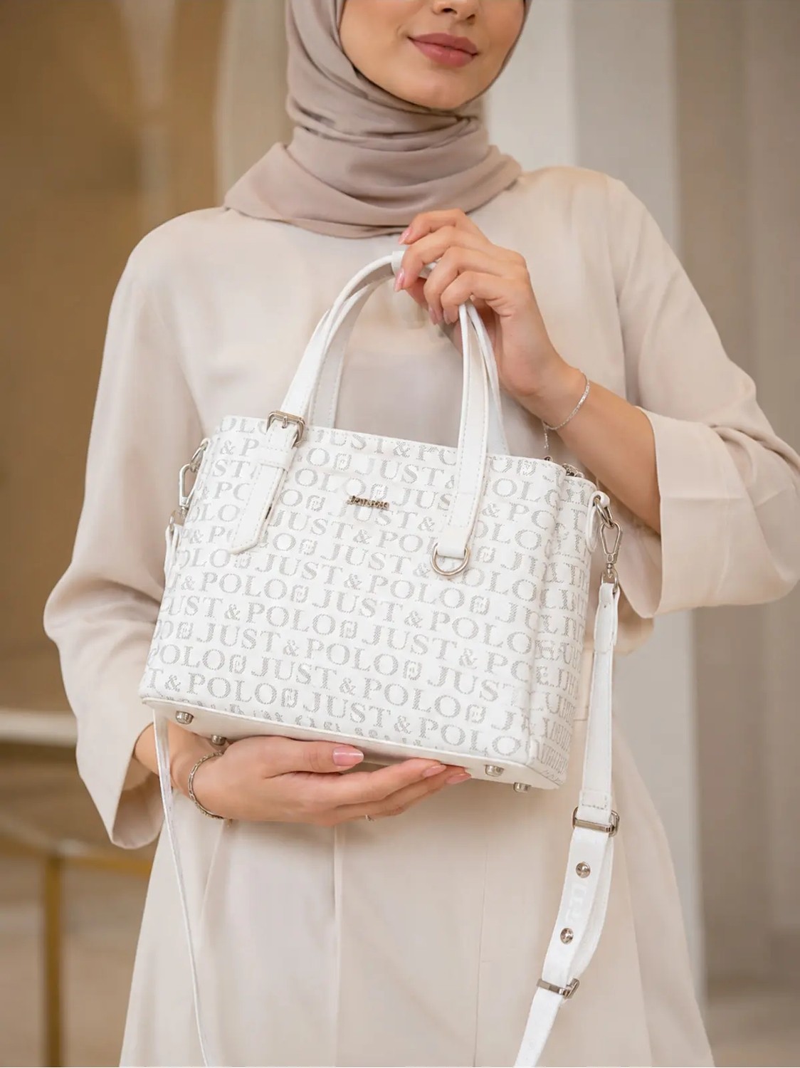 Just Polo Kadın Orta Boy Premium Deri Ayarlanabilir Askılı 3 Bölmeli Şık El & Omuz Çantası Shoulder Bag