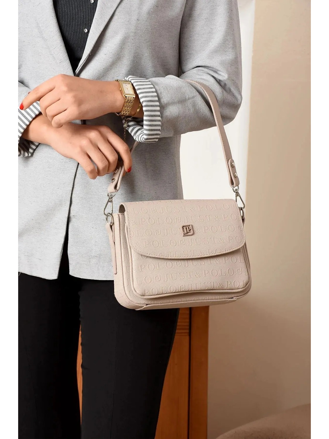 Just Polo Kadın Büyük Boy Ayarlanabilir Askılı Şık Omuz Çantası ve Cüzdanı Kombin Shopper görsel 6