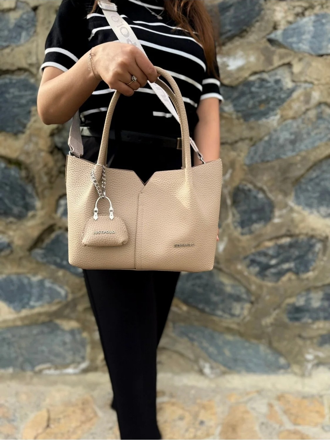 Just Polo Kadın Yumuşak Deri Orta Boy Lüks El & Omuz Çantası Shopper