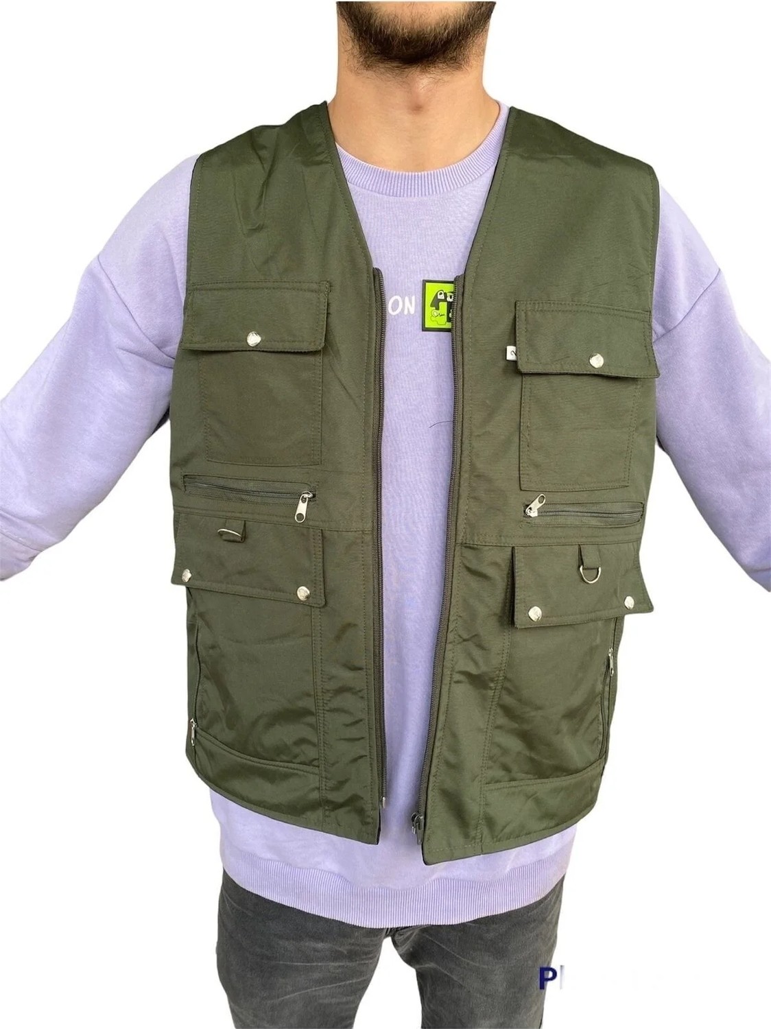 Gambia Outdoor's Erkek Keten Kumaş Avcı Yelek Çok Cepli Baba Yazlık görsel 2