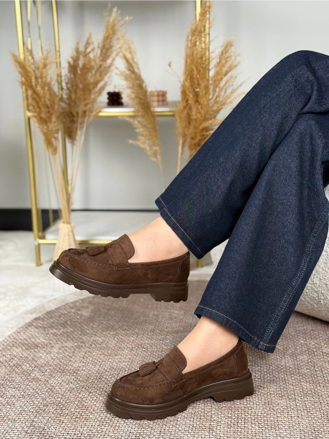 Eysha Dalia Kadın Kahverengi Süet Püsküllü Orta Tabanlı Loafer