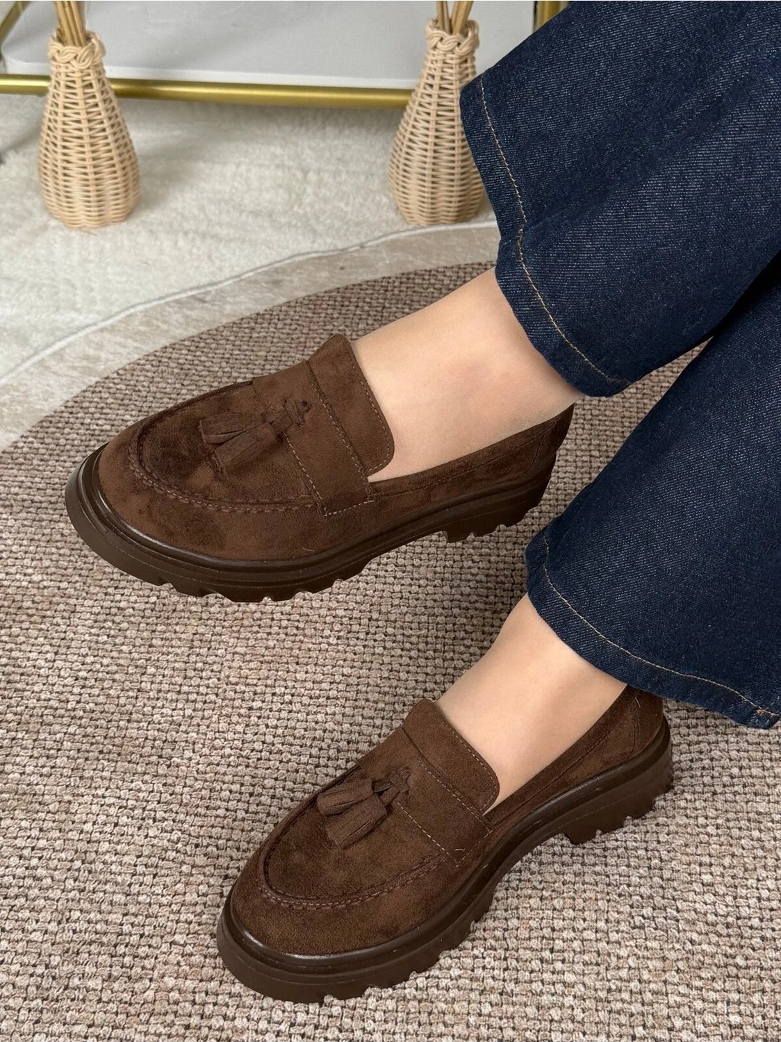 Eysha Dalia Kadın Kahverengi Süet Püsküllü Orta Tabanlı Loafer görsel 4