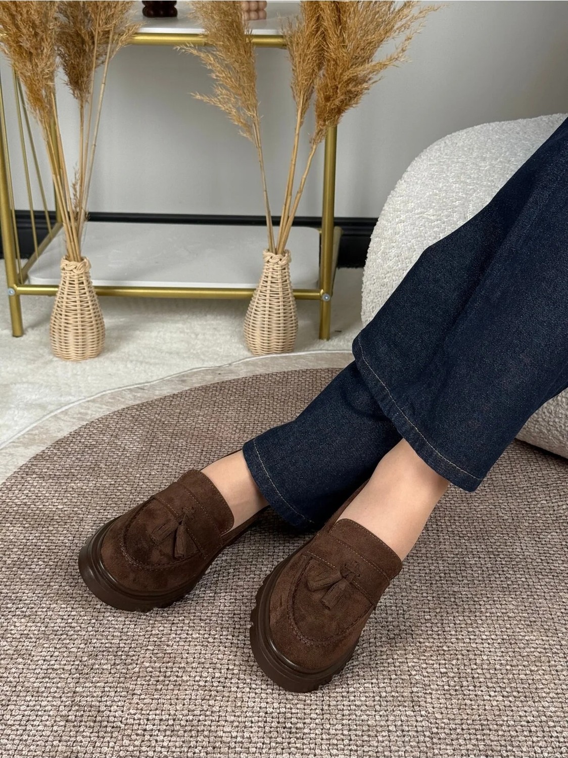 Eysha Dalia Kadın Kahverengi Süet Püsküllü Orta Tabanlı Loafer görsel 5