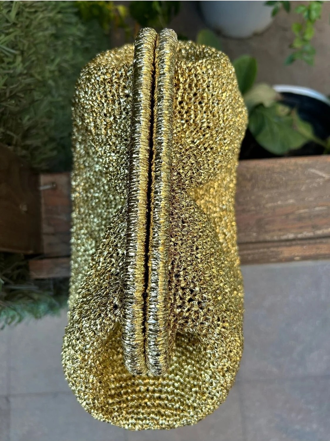 Hobilanka . Bags Altın Renk Parlak Metalik Kağıt Ip Portföy Clutch Çanta görsel 4