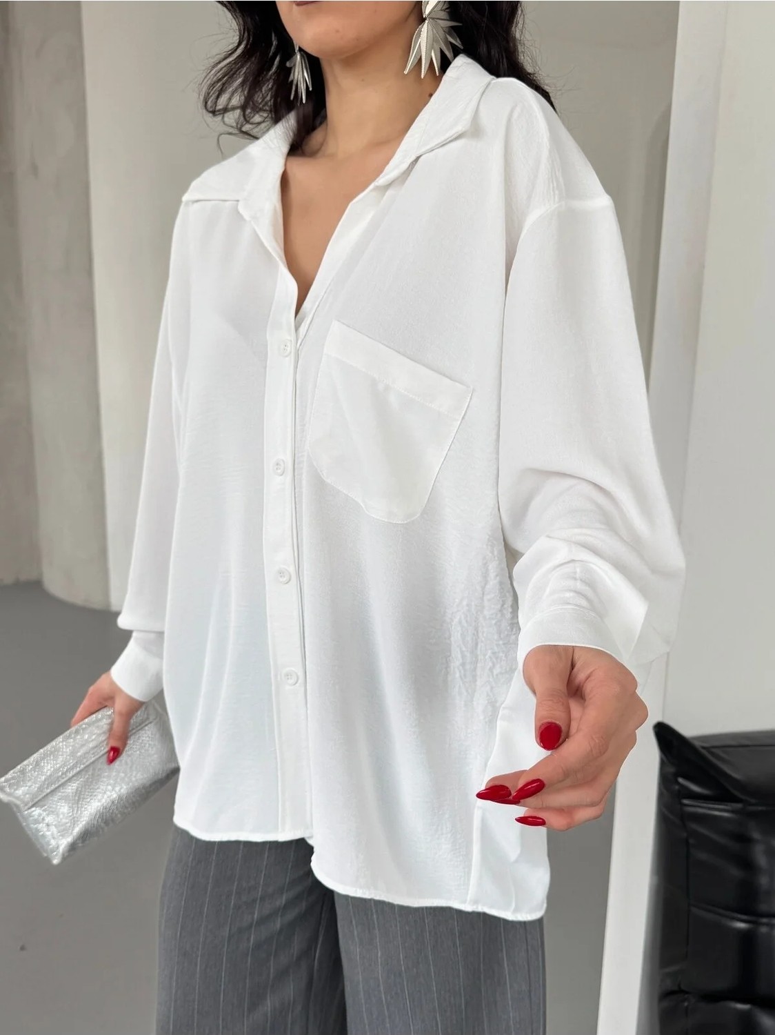 Paw Garage Kadın Perla Tek Cepli Oversize Gömlek, Yazlık Geniş Kalıp Gömlek, Ayrobin Gömlek