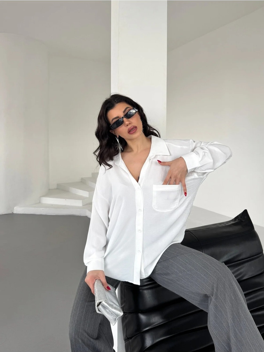 Paw Garage Kadın Perla Tek Cepli Oversize Gömlek, Yazlık Geniş Kalıp Gömlek, Ayrobin Gömlek görsel 3