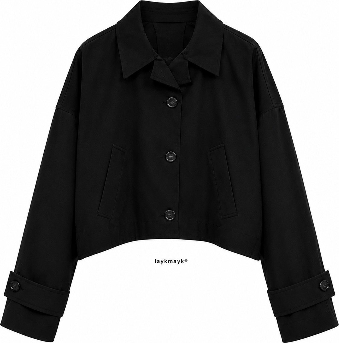 Layk Mayk Laykmayk Kadın Oversize Siayh Kısa Trençkot Ceket görsel 4