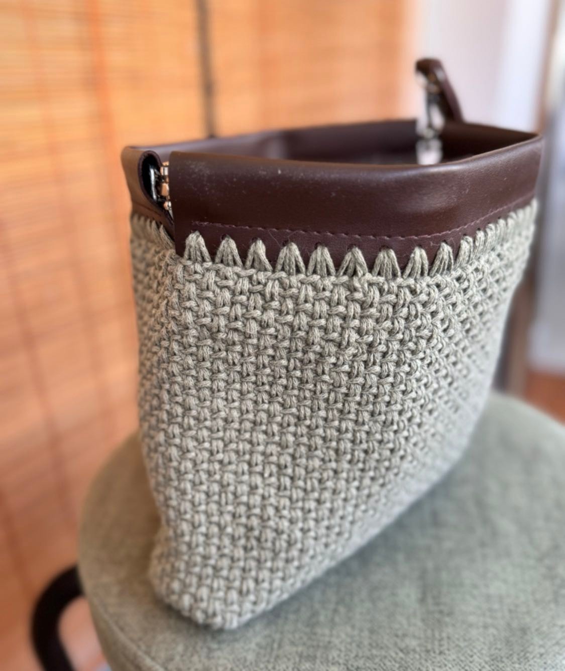 Renkli İşler Fabrikası El Örgüsü Makrome Clutch Çanta, Deri Detaylı görsel 2