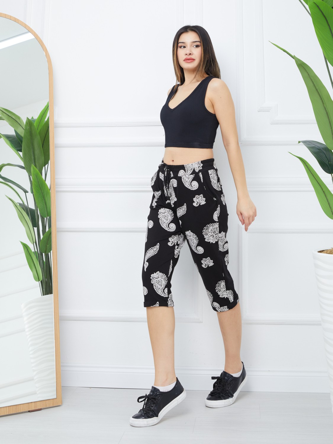 Banada Moda Kadın Etnik Desenli Penye Kapri görsel 8